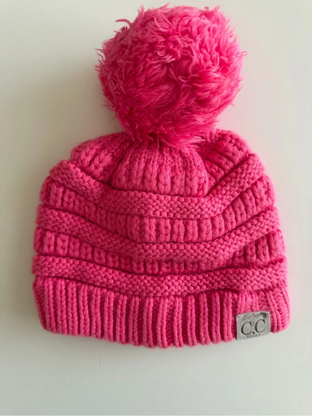 C.C Baby/Toddler Pom Beanies in Black and Hot Pink
